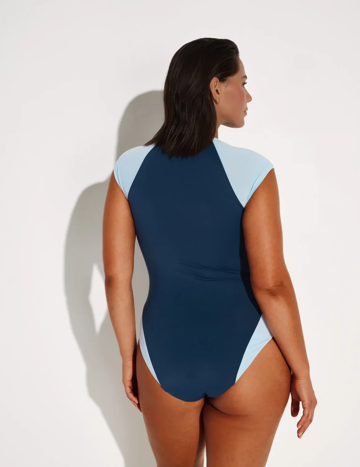 Cap-Sleeve One Piece Swimsuit - Color Block - Image 6